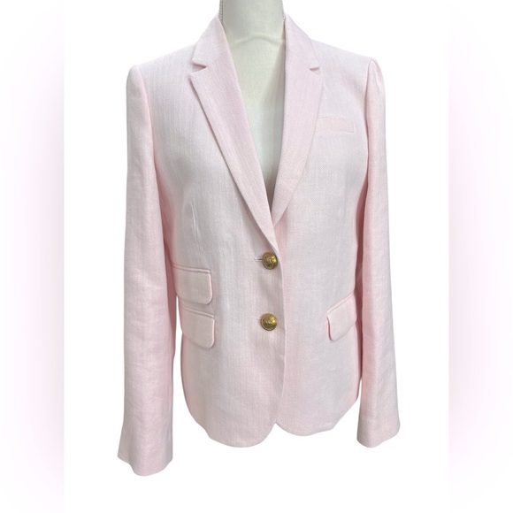 J.Crew Dalton Pink Linen Blend Blazer Gold Crest Buttons Women’s Size 8 - Picture 2 of 16